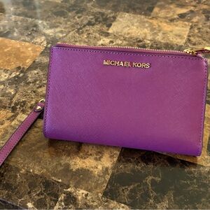 Michael Kors Vibrant Purple Double Zip Wristlet Clutch